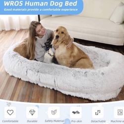 Human Dog Bed, Large Dog Beds for Humans Size Fits You and Pets, Washable Faux Fur Orthopedic Human Pet Bed for People Doze Off, Napping, Present Pill