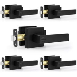 5 Pack Matte Black Door Handles Interior Door Knobs, Home Improvement Keyless Privacy Door Lock, Heavy Duty Zinc Alloy 2.07 lb Door Leverset for Bedro