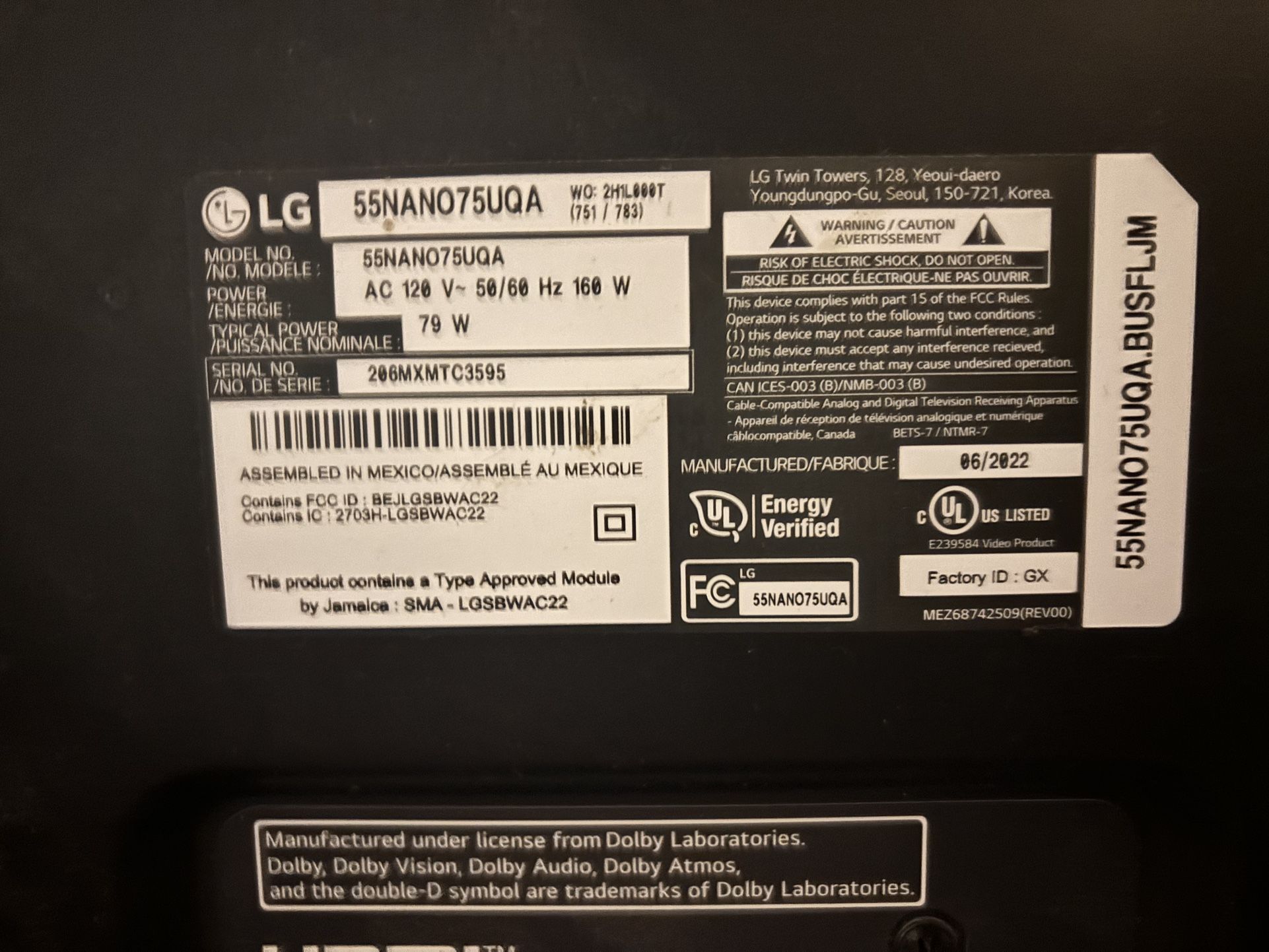 55” LG CLASS 4K SMART TV