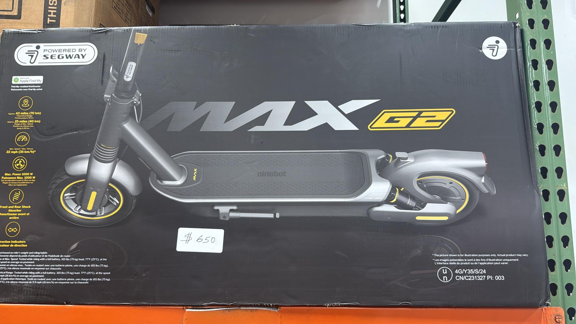 Segway - Max G2 Electric Kick Scooter Foldable w/ 43 Mile Range and 22 MPH Max Speed - Black  $650