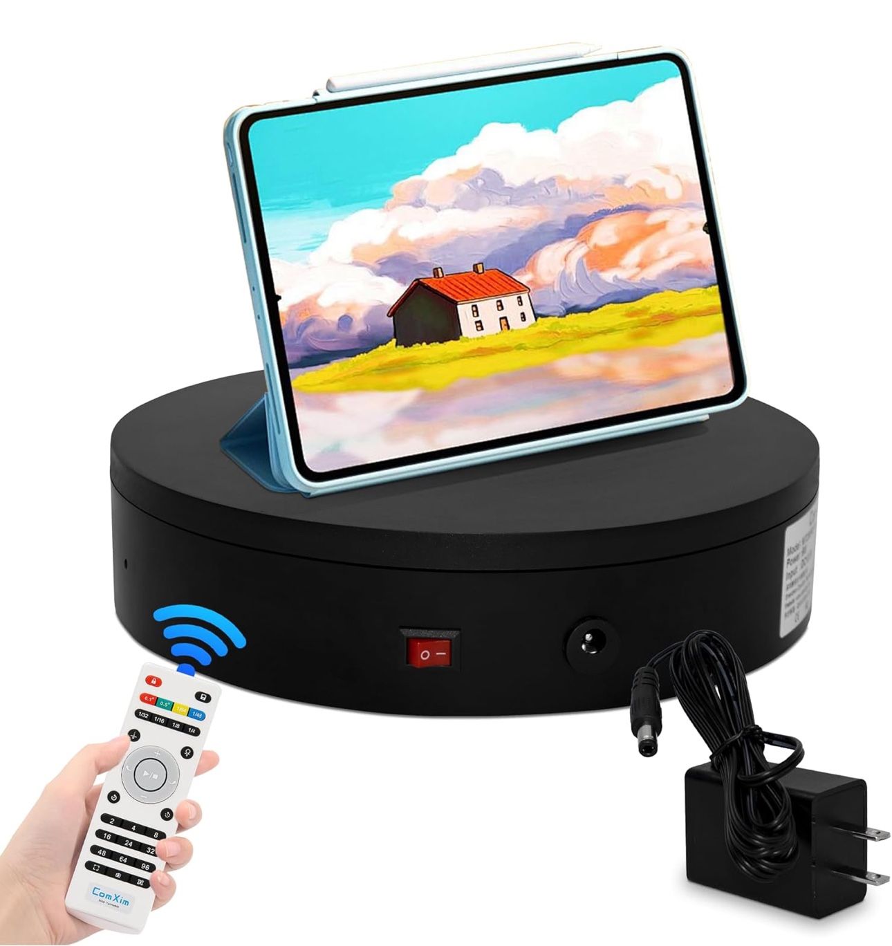 360 Degree Black Rotating Display Stand Remote CRTL 7.87in Load Bearing 44lbs