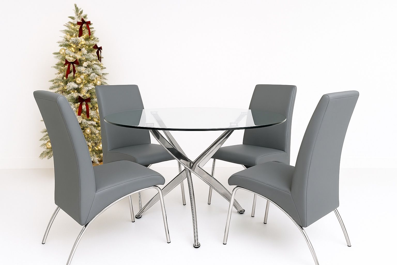 Modern Glass Dining Table + 4 Chairs