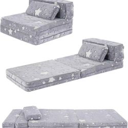 3-in-1 Folding Sofa Bed for Kids,Tri Folding Floor Toddler’s Mattress Fold up Sofa Bed,Child Foldable Futon Mattress,Folding Couch for Kids,Glow in Da