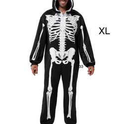 Adult Skeleton Hooded Jumpsuit XL Halloween Costume/  Traje De Eskeleto Adulto XGrande  