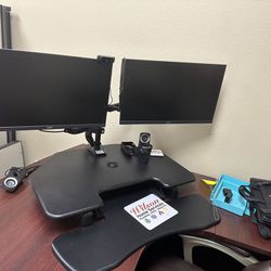 HD Sit-Stand Desk Adjustable Height with Dual Acer 27” Monitors - Zoom Webcam - Conference Microphone