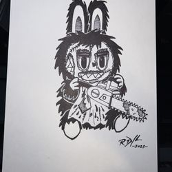 Spooky LaBooBoo Leatherface Drawing - Original Art 