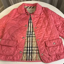 Burberry Girls Quilted Jacket Pink And Nova Check Lining 3 Year Old 