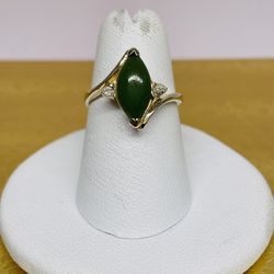 Marked 14 K Jade Ring With Diamond Accents 