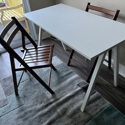 IKEA White Metal Table and Wood Chairs