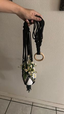 Macrame Plant Holder Black