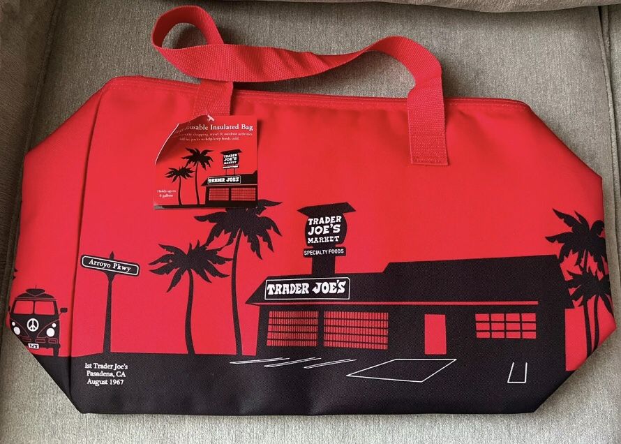 Trader Joe's Reusable Tote Bag Cooler Large Insulated XL Red Collapsible Joes
