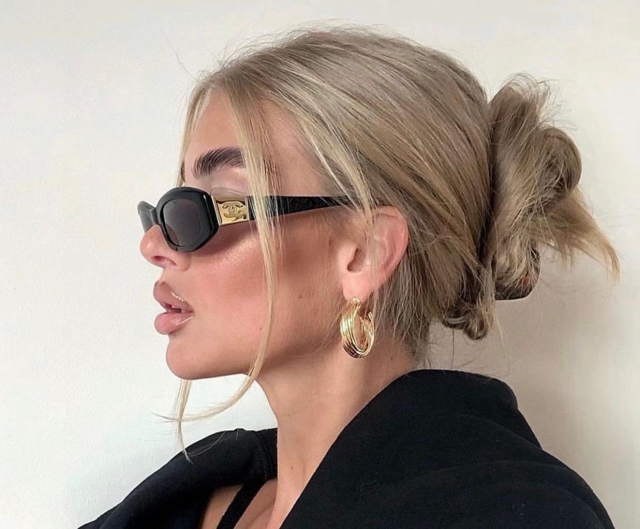 Chanel Vintage Black And Gold Logo Sunglasses