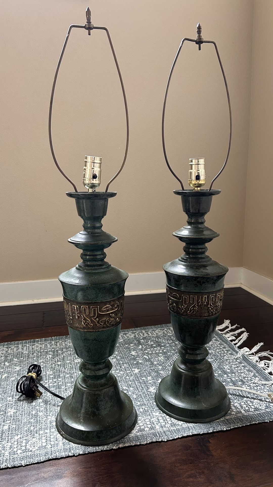 James Mont Style Brass Chinoiserie Table Lamps Mid Century Modern