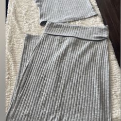 Grey Ribbed Knit Two Piece Dress Set