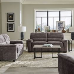 Brand New Charcoal Grey Velvet Sofa and Love Seat Set