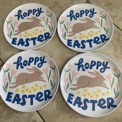 4 Bunny Easter Dinner Plates, Melamine New