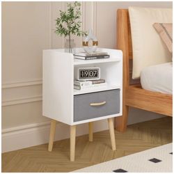 S ide Table with Storage Cabinet & Collapsible Fabric Drawer