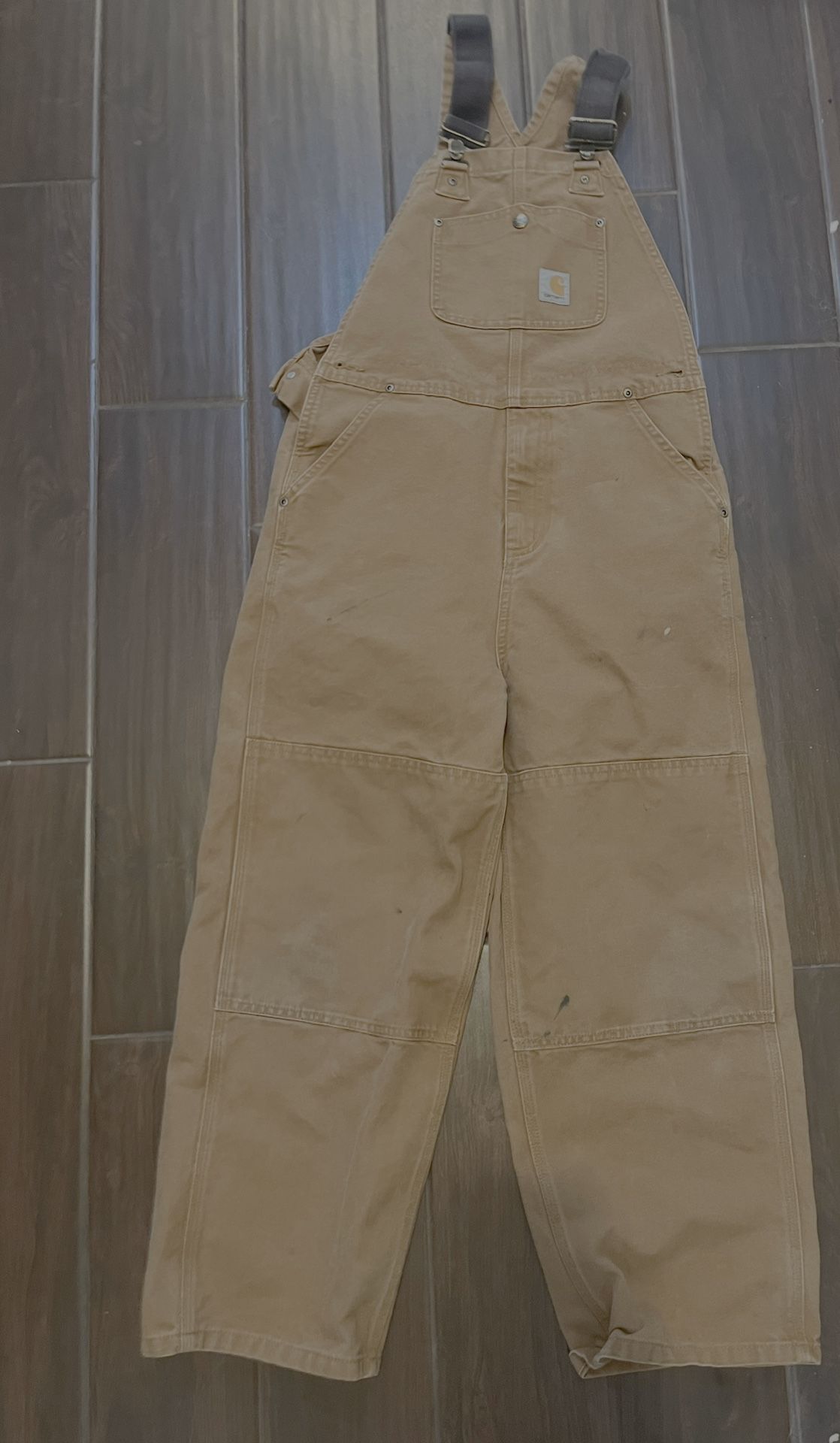 Carhartt Duck Bib Overalls Brown Canvas Double Knee Youth Boys Size 12