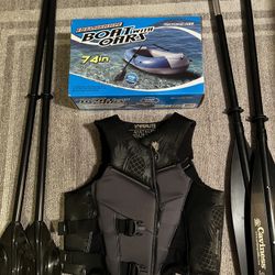 Inflatable Raft With Oars, Kayak Paddle And Life Vest