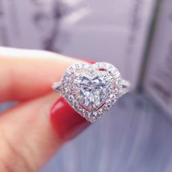 Pink Heart Ring Plated Womens Ring Zir-con Full Diamond Ring Rings