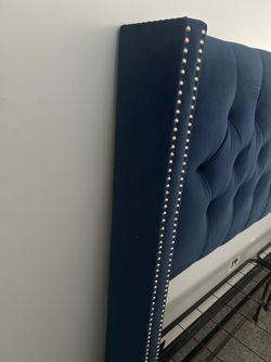 Blue velvet bed frame king size