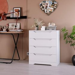 4 Drawers Dresser, Modern Chest of Drawers Wooden Storage Cabinet for Bedroom Living Room, White