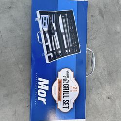 Mor 21-Piece Stainless Steel Grill Tool Set - New in Case, BBQ Essentials