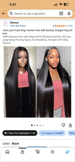 14” Straight Human Hair Lace Front Wig