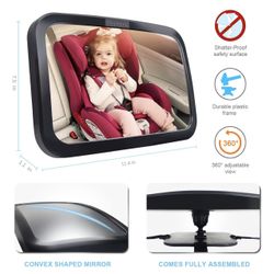 Car Mirror, Safety Car Seat Mirror for Rear Facing Infant with Wide Crystal Clear View, Shatterproof, 360° Rotation, Crash Tested and Certified
