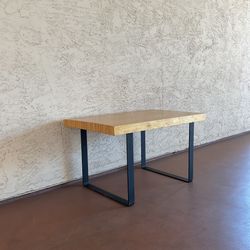 One Very Heavy Wood Coffee Table Or Bench with U-Shaped Iron Legs