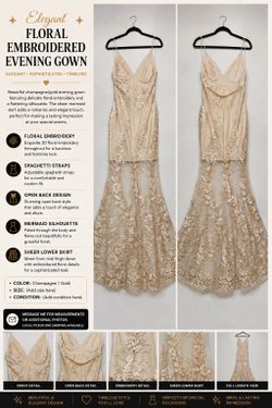 🤍Champagne Floral Embroidered Evening Gown🤍