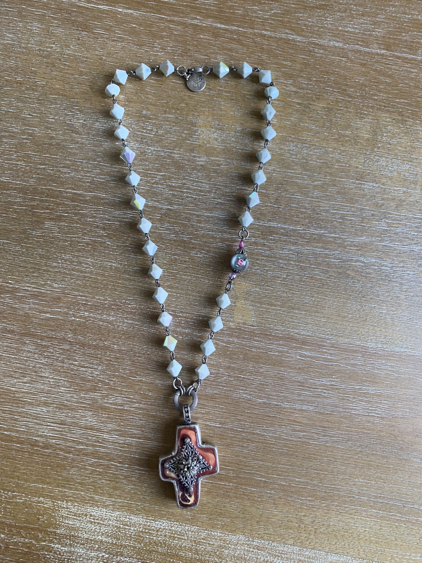 St. Topaz cross beaded necklace