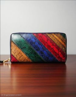 Tory Burch Gemini Link Snake Zip Continental Wallet features a multicolor patchwork snakeskin design