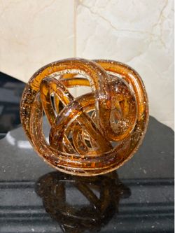 Artisan twisted Glass Knot Gold Amber Fleck Sculpture