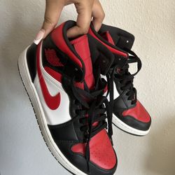 Air Jordan 1 Mid Red, Black, and White