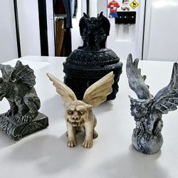 GARGOYLE Ashtray + 3 Figurine Statues 