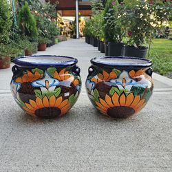 Talavera SMALL Sunflower And Alcatraz Clay Pots. Planters. Plants. Pottery, $35 cada una.
