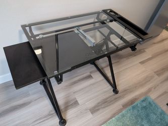 Glass Top Drafting Table with Side Tray