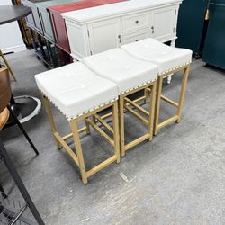 White & Gold Counter Height Bar Sto ols Set of 3, 