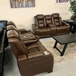 Man-Den Power Reclining Real Leather Sofa and Loveseat set - Color options 