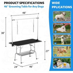 Polar Aurora 46'' Pet Dog Grooming Table,Adjustable Height Heavy Duty Professional Stainless Steel Grooming Table for Dogs at Home for Medium Large Do