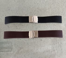 New 24mm Quick Release Pin Watch Band Strap $19 Each Black Brown Silicone Stainless Steel Deployment Buckle