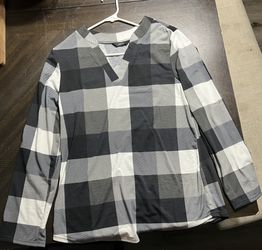 Dokotoo Womens Basic Casual V Neck Plaid Print Cuffed Long Sleeve Work Tops Blouses  Shirts Size L 