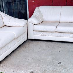 Leather Sofa And Loveseat Light Cream Living Room Set