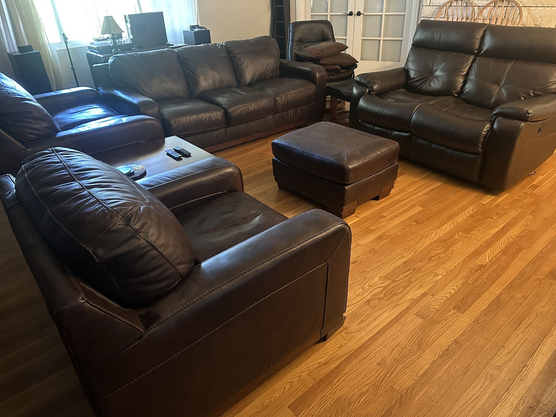 4 Piece Leather Sofa Set With Ottoman 