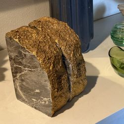 Modern Kirkland's Gray and Gold Faux Marble Geode Bookends