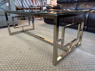 Chrome Geometric Base Glass Top Coffee Table