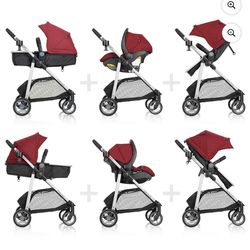 Evenflo Omni Plus Modular Travel System with LiteMax Sport Rear-Facing Infant Car Seat, Hyperion Red, 22lb