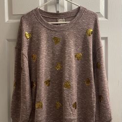 Brand New Ladies Elderberry Sweater With Gold Sequin Hearts Size 1X 