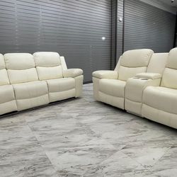 Reclining Sofa and Loveseat Set with LED Light.